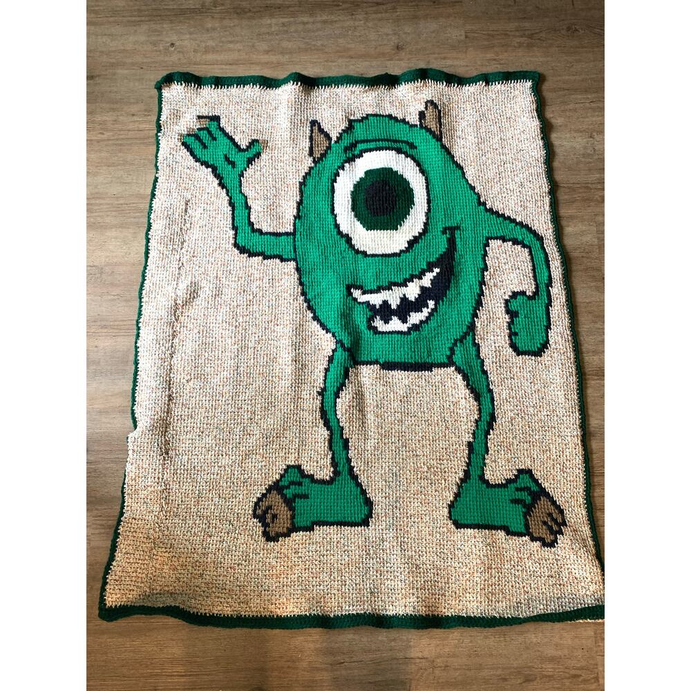 Handmade Crocheted Mike Wazowski Monsters Inc. Blanket/Throw 34" x 44"